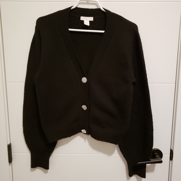 H&M Size M Black Cropped Fuzzy Cardigan - Picture 1 of 6